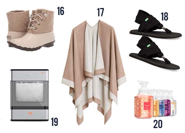 Products like rain boots, sandals, soaps, an ice maker and a poncho.