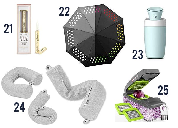 30 Classy, Nice & Useful White Elephant Gifts they'll fight over - items numbered 21-25 on a white background.  