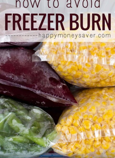 Bags of food with text "how to avoid Freezer Burn."