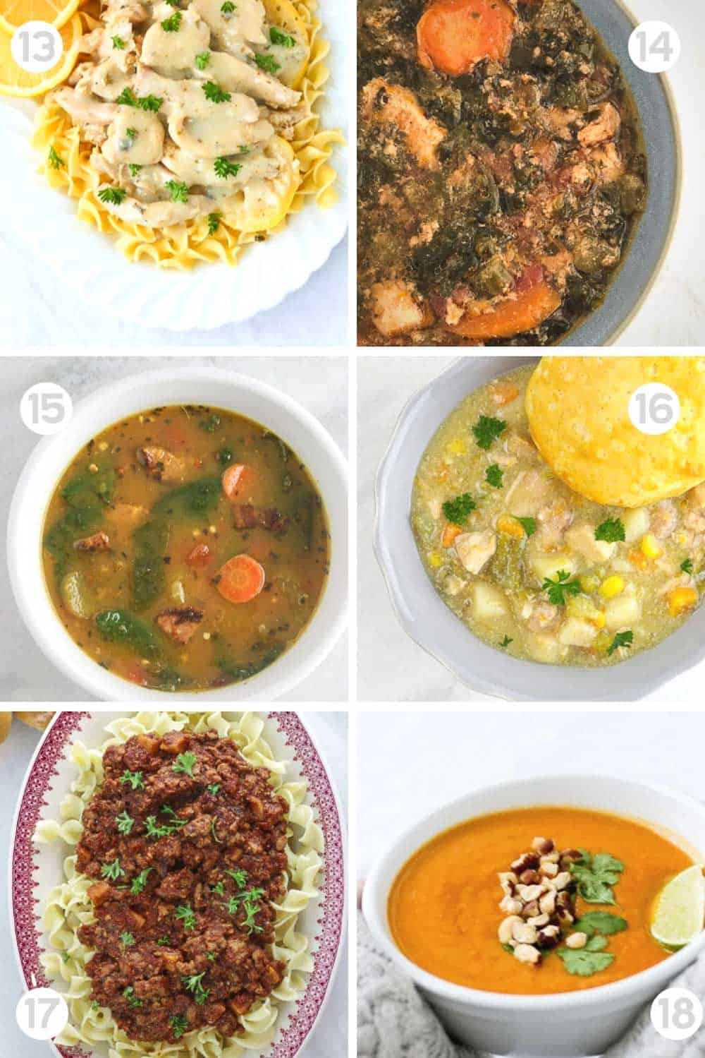 6 Different Healthy freezer crockpot meals numbered 13-18
