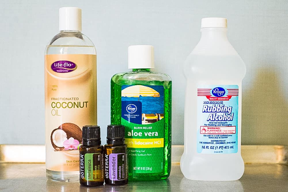 Ingredients for diy hand sanitizer recipe. 