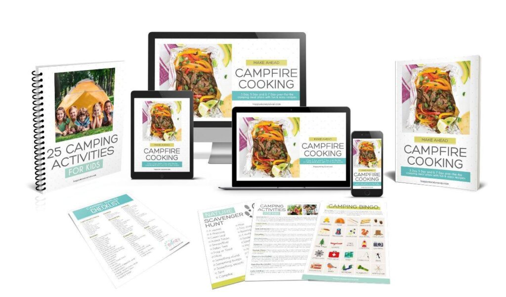 Printouts and virtual views of the make ahead Campfire Cooking meal plan.