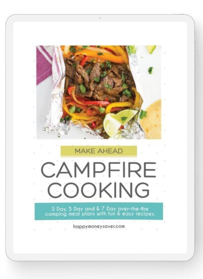 Cover for the make ahead Campfire Cooking meal plan by Happy Money Saver.