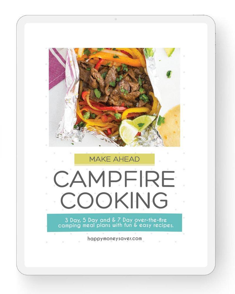 Cover for the make ahead Campfire Cooking meal plan by Happy Money Saver.