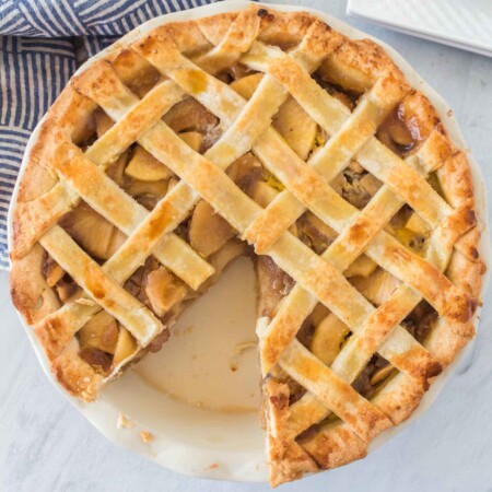 Apple pie with piece missing.