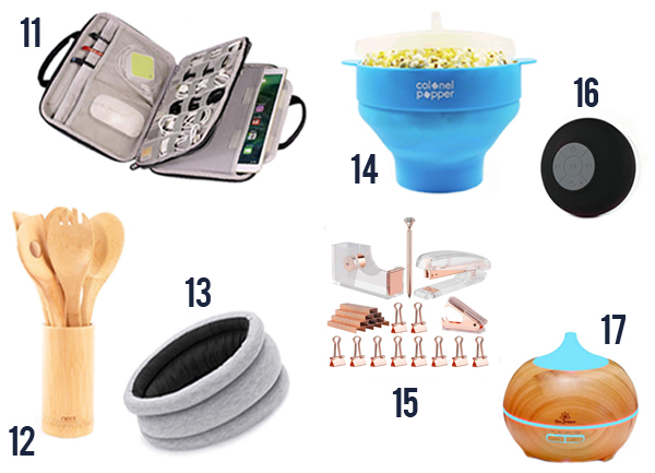 White Elephant creative ideas for this year like popcorn maker, wooden spoons, air purifyer and more. Numbers 11-17. 