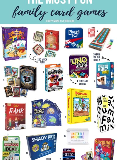 Collage of games with text "The Most Fun Family Card Games."