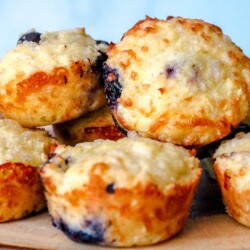 Pile of blueberry muffins.