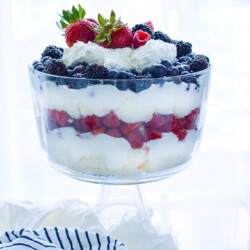 Red, white, and blue coconut berry trifle.