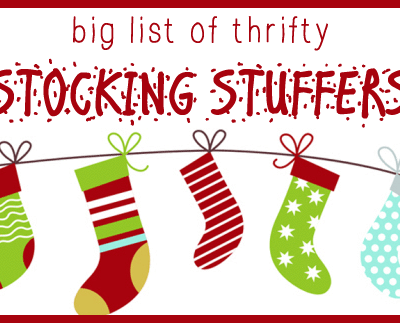 Stocks with text "big list of thrifty Stocking Stuffers."