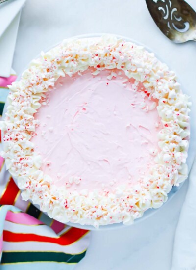 Peppermint Pie with a spatula and colorful cloth napkin.