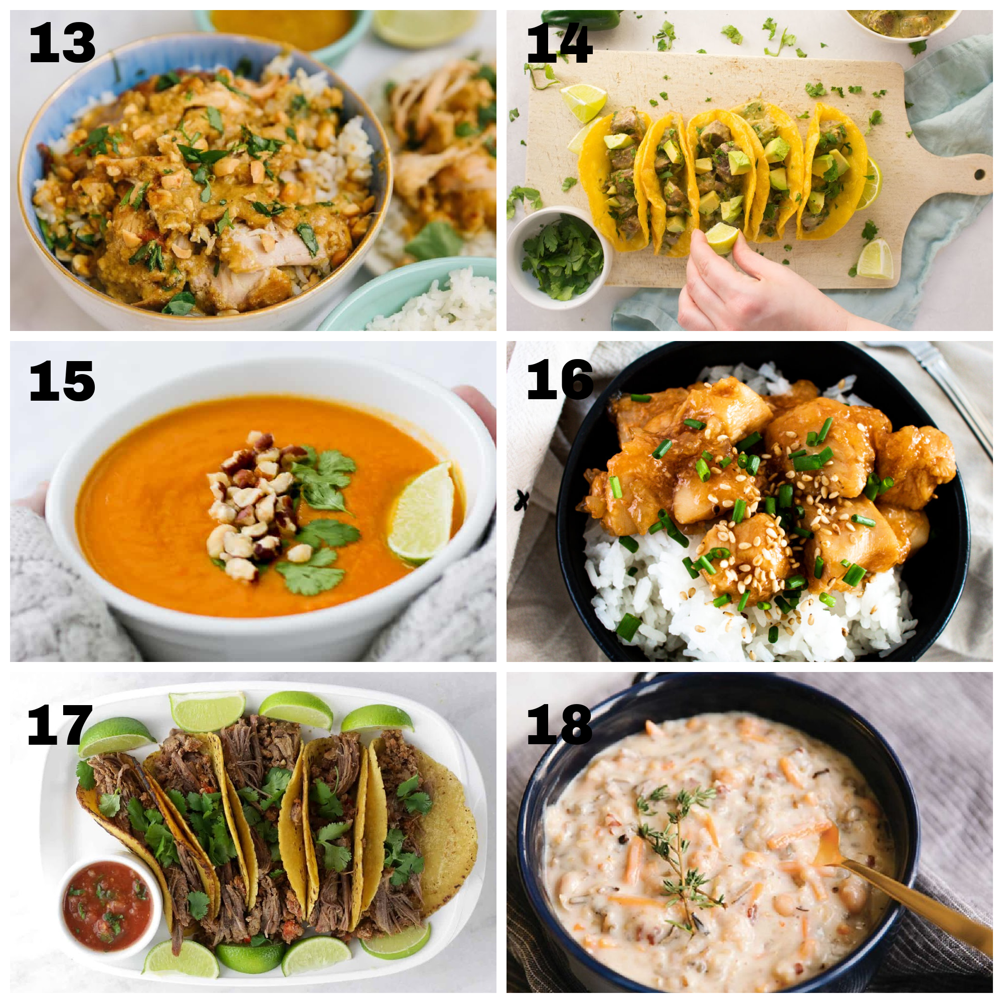 6 completed dinner ideas for instant pot make ahead meals labeled 13-18