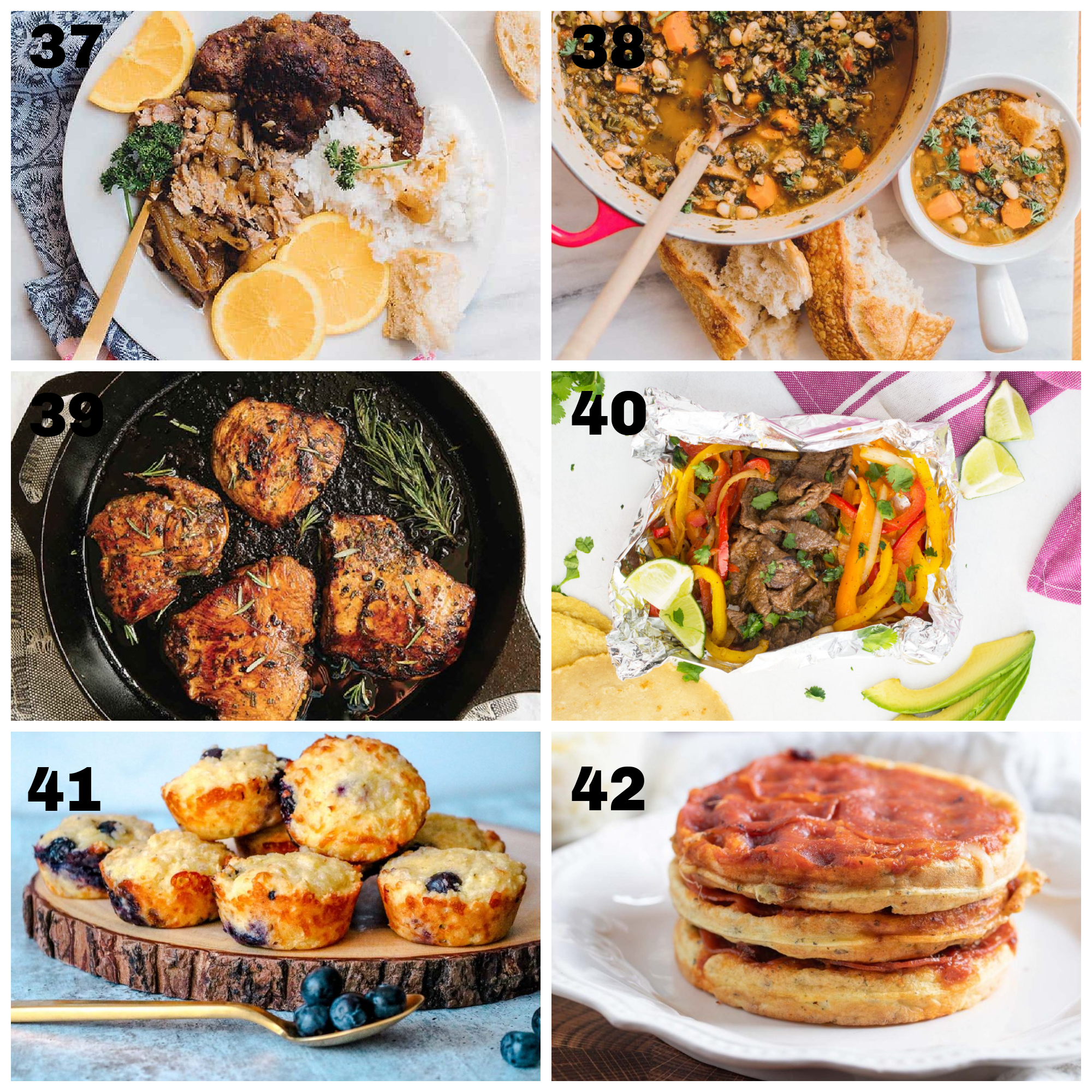 6 completed dinner ideas for low carb make ahead meals labeled 37-42