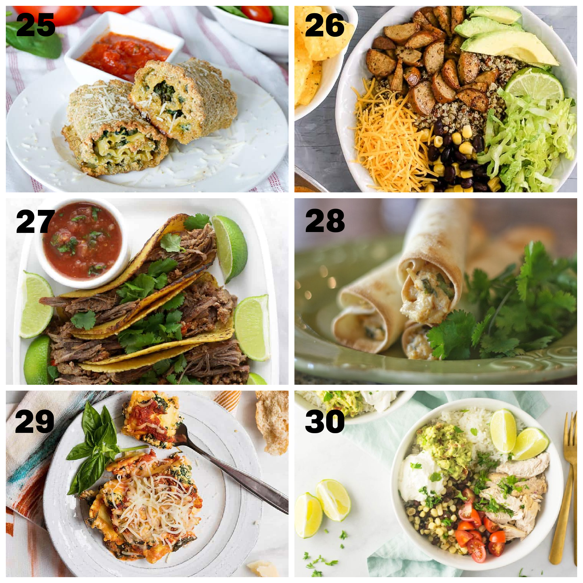 6 dinner ideas for meals for two that are make ahead and freezer-friendly labeled 25-30.