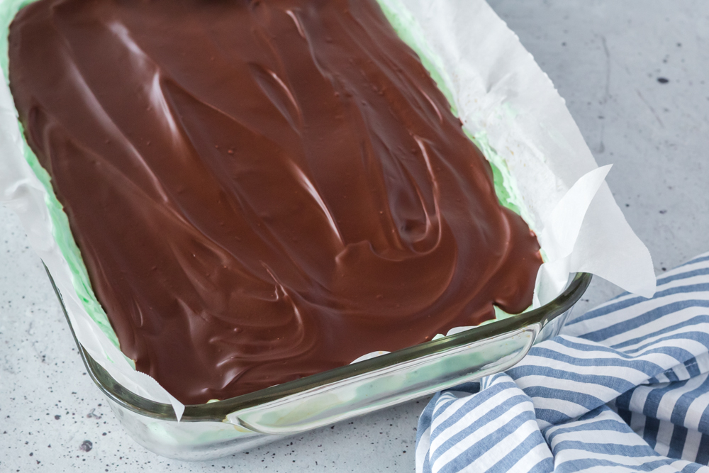 A chocolate-covered pan of Irish brownies.