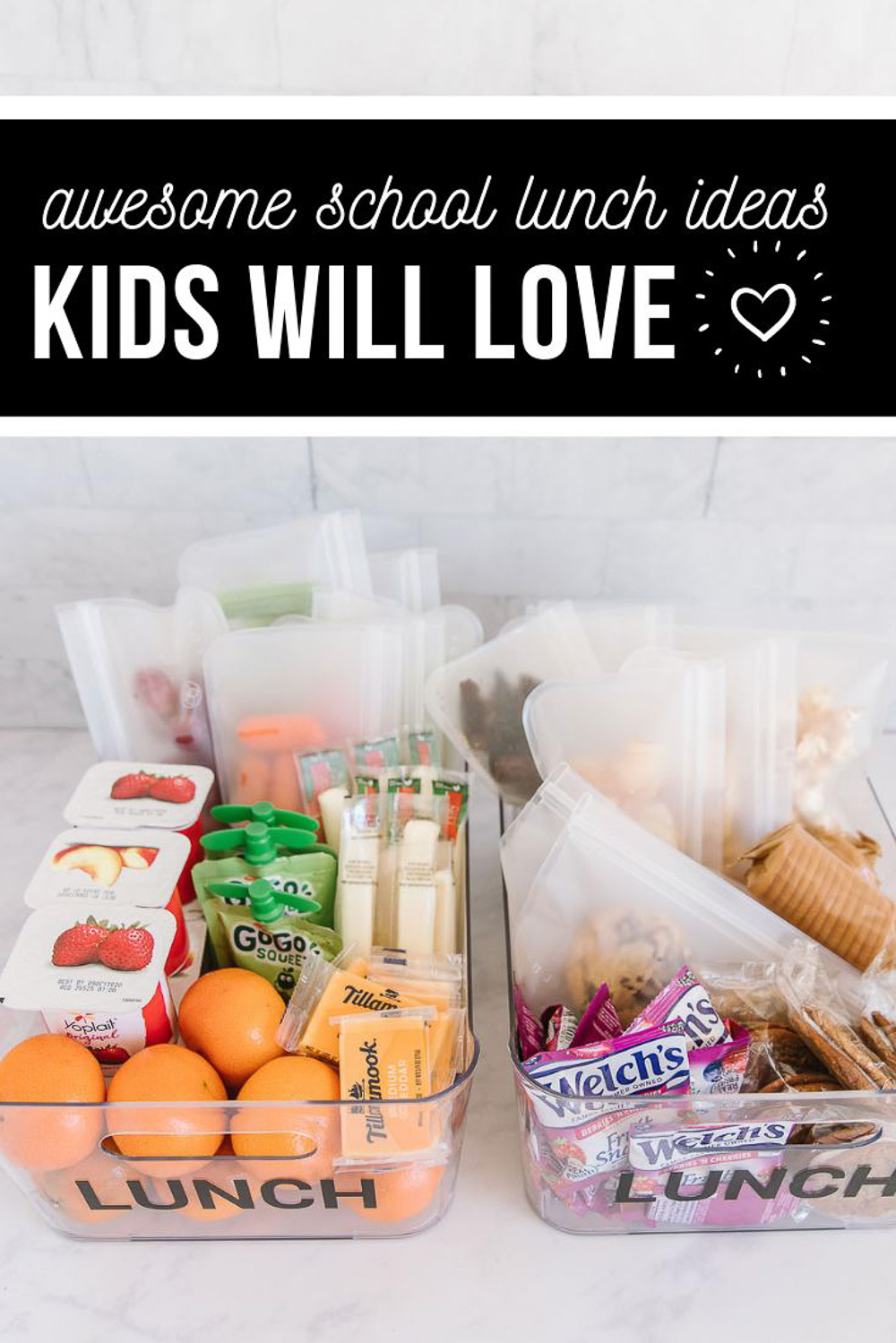 Awesome school lunch ideas kids will love. Bins with lunch ideas for kids. 