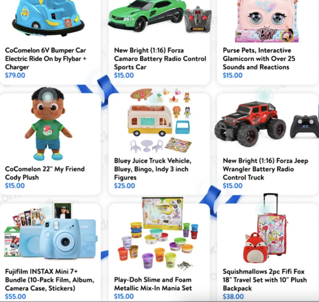 Screenshot of toys of sale.