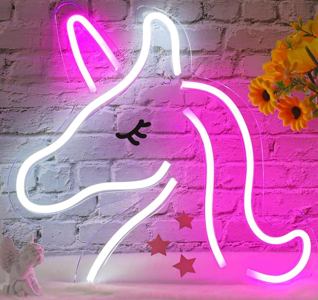neon sign unicorn for white elephant gift idea