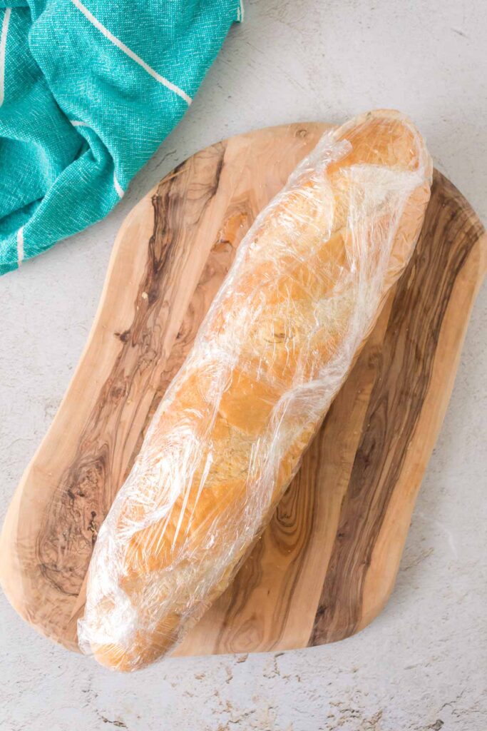 bread wrapped in plastic wrap.