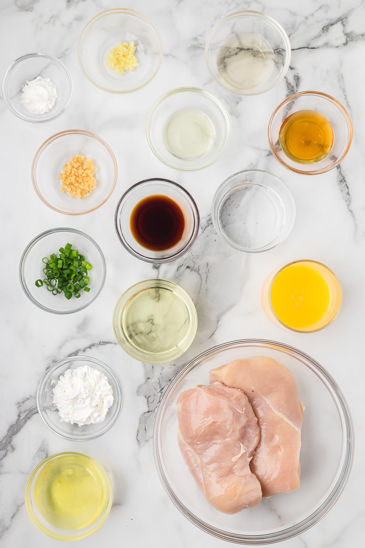 ingredients to make orange chicken.